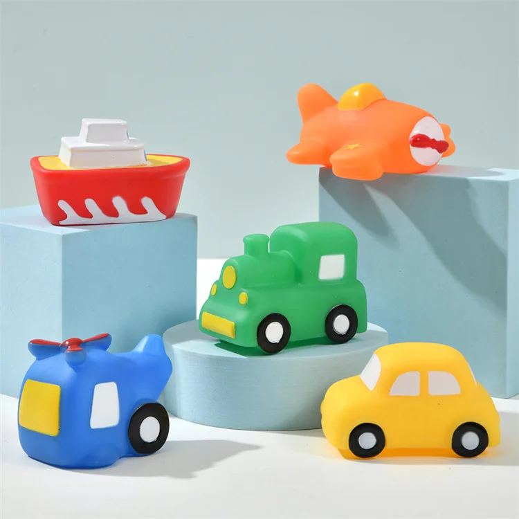 Baby Bath Bath Play Water Toy Set Kids Plastic Enamel Car Airplane Train Boat Shower Toys 2 Inch Rubber Car Toy