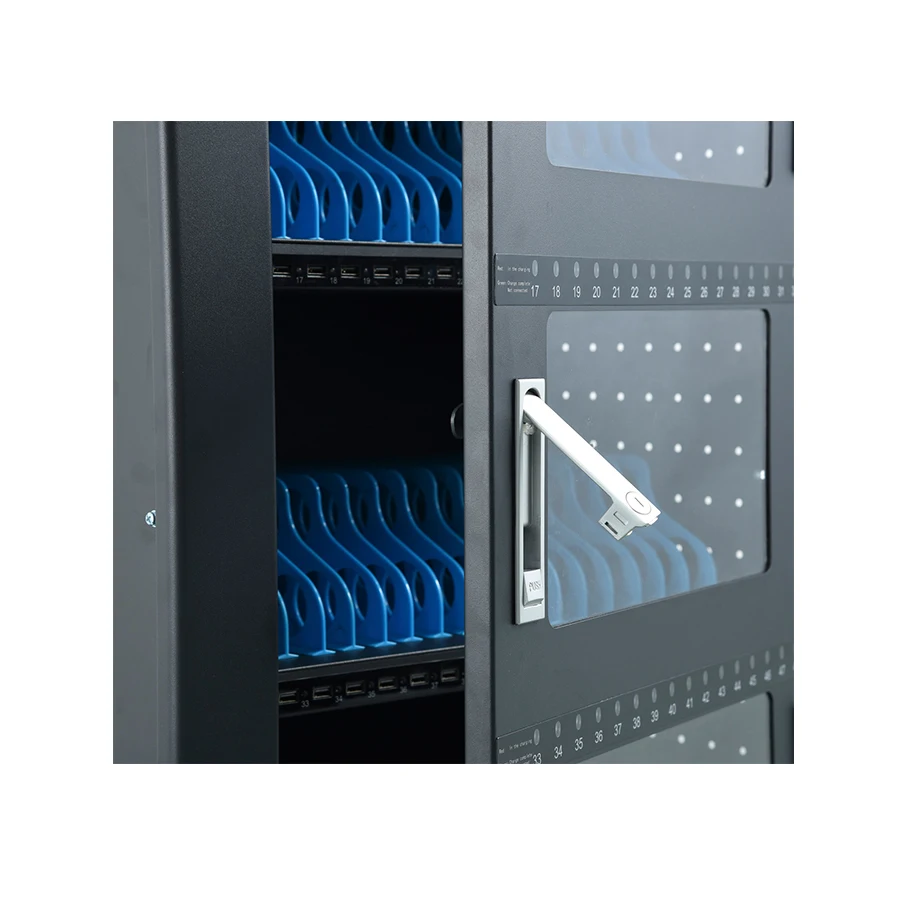 with handle lock, 48 way single glass door DC charging cart