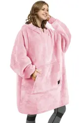 Adults Sherpa Fleece Blanket Hoodie Oversized Sweatshirt Blanket with Pockets