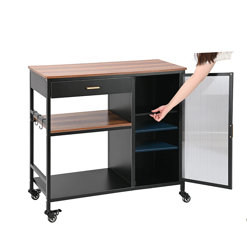 Kitchen Furniture Utility Rolling Storage Island Serving Cart Movable Kitchen Storage Rack With Foldable Metal Drawer