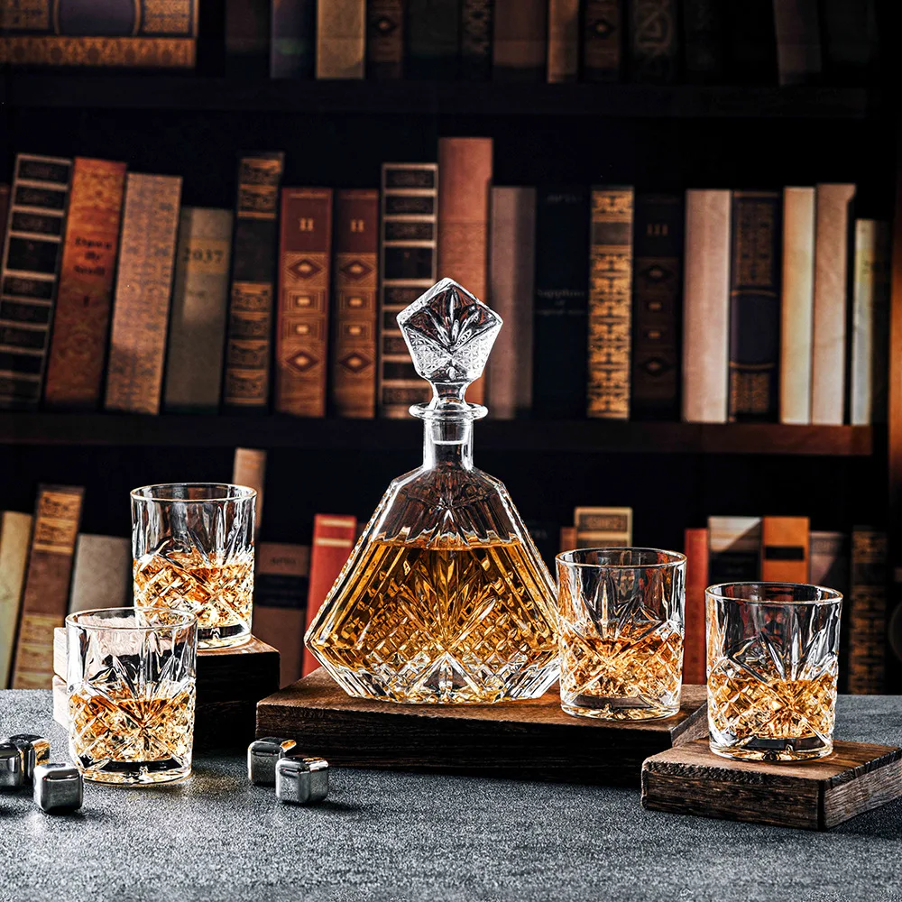 Whisky Gifts  Liquor Whiskey Decanter Sets with 10 Oz Crystal Glasses in Luxury Box for Bourbon Scotch Rum Tequila Vodka for Men