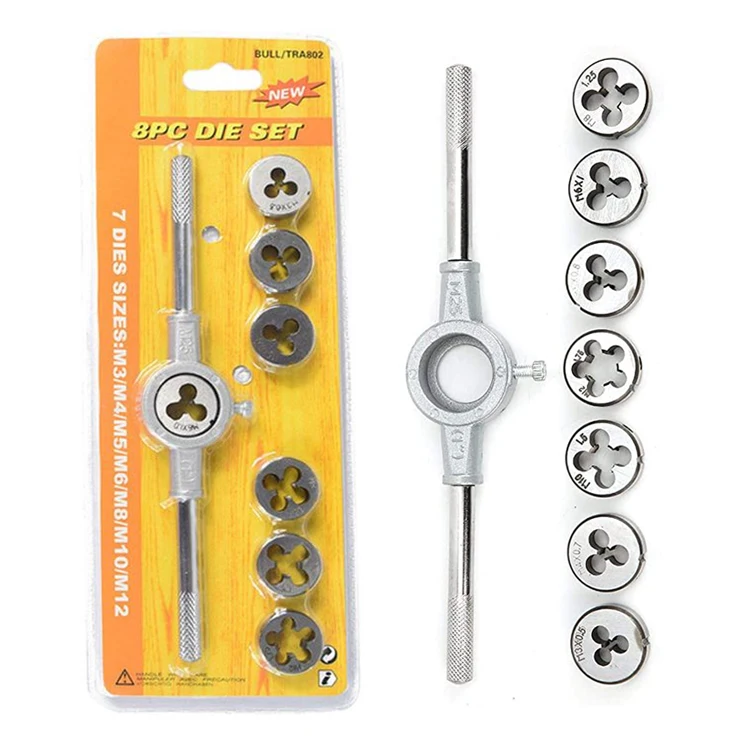 8pcs M3~M12 Hand Tapping Die Set Screw Taps Dies Wrench Tap Die Capstan Set Die Set