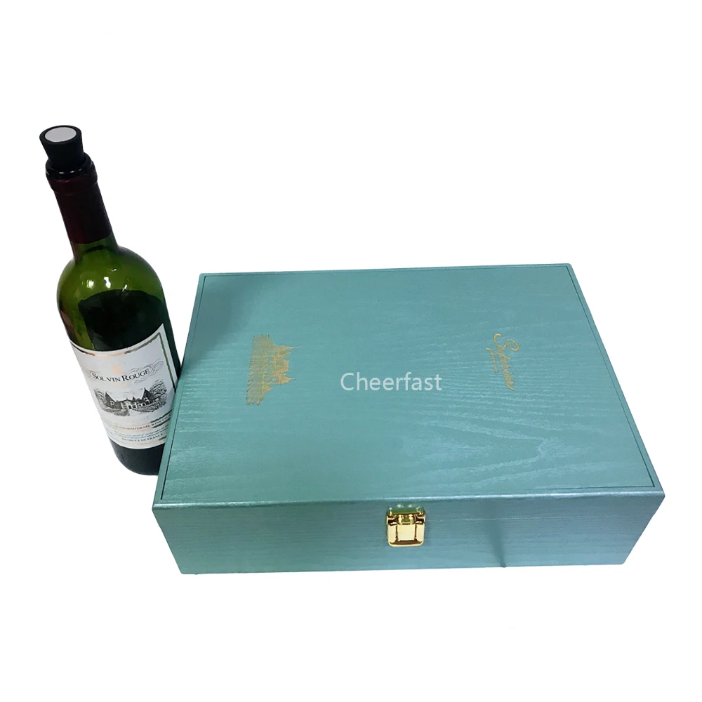 
Welcome Customized Brand Blue wooden Wine Double Bottle Box and blue color double bottle box 
