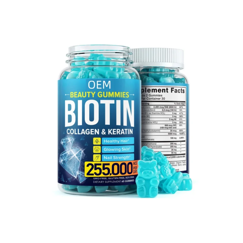 Hot Sale EMO Vitamin C Hair Growth Gummy Bears Multi Vegan MultiVitamin Collagen Blue Biotin