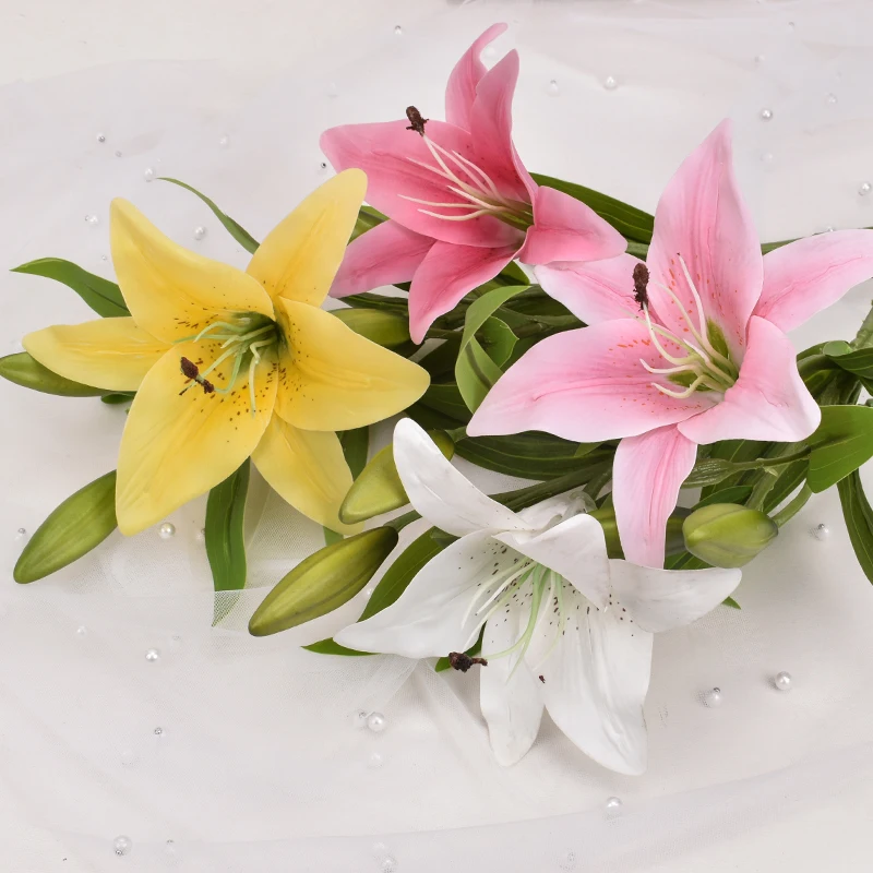 Artificial Plastic Lily Flower Home Decoration Feel Film Photography Wedding Factory Wholesale 3 Mini Single Artificial Lily
