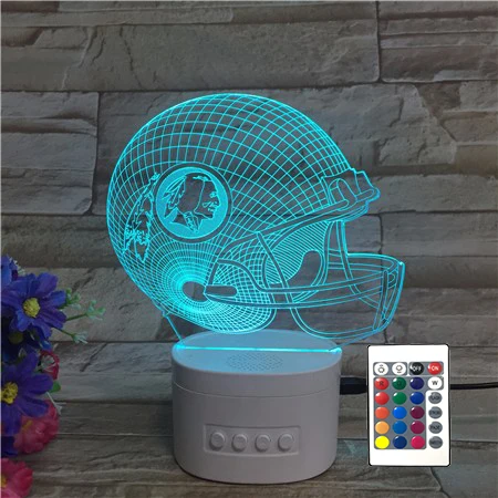NFL team football helmet designs led 3d optical lamp wireress rechargeable bluetooth speaker lamp with remote