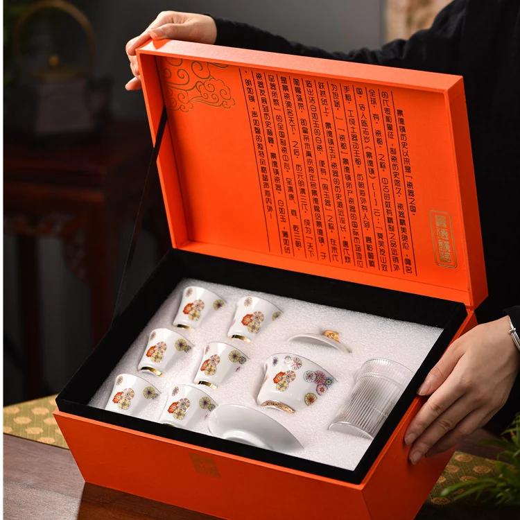 Функциональный сервис oem, экологически чистый изысканный фарфоровый подарок Цзиндэчжэнь, важный высококачественный чайный сервиз, роскошный подарочный набор