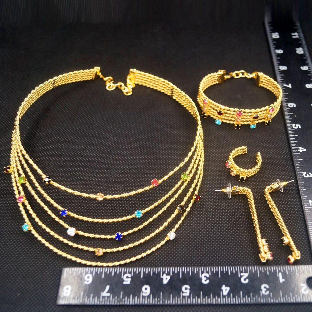 Yulaili Latest Jewels 24K Gold Plated Brazilian Style Jewelri Sets Fine 5A Zirconia Stones Necklace Bracelet Earrings Rings