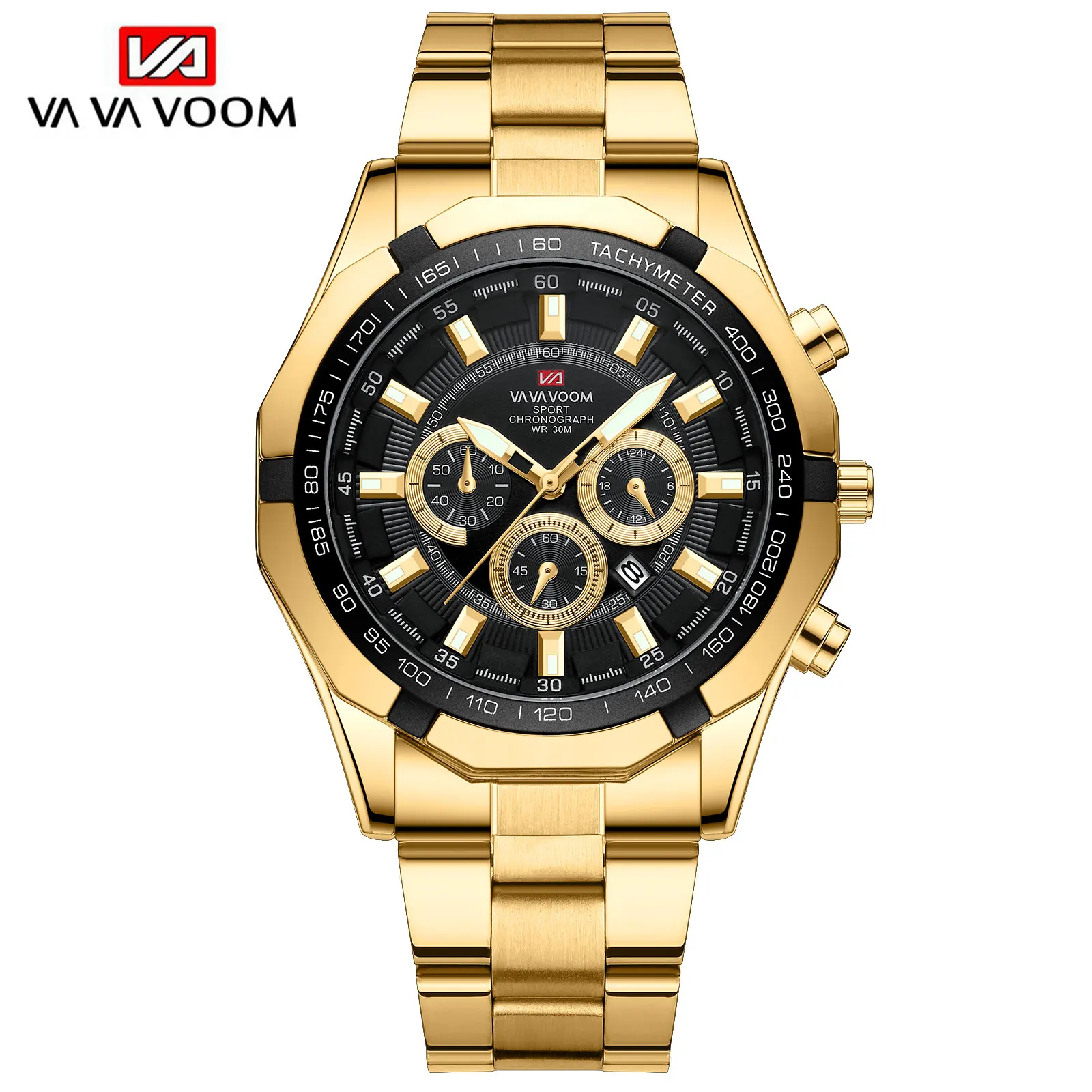 Low MOQ Male Analog Men Stylish Printed Luxury Waterproof Custom Wrist Brand Multi Functions Three Eyes Design Watch Dial Logo