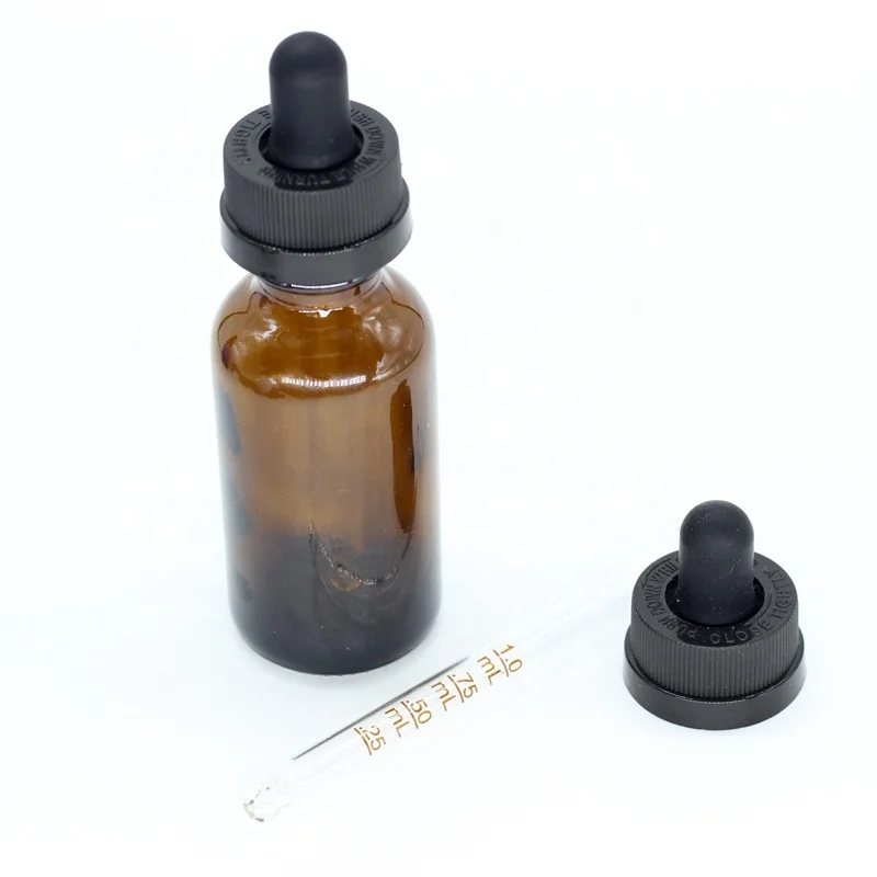 
30ml Boston round amber glass bottles with child proof food grade glass dropper 