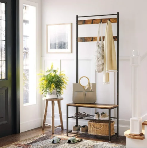 K&B entryway floor wooden coat rack  multifunctional bench coat racks with shoe storage