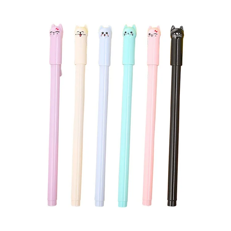 New Design Cute Kawaii Cat Creative Cartoon Ballpoint Pen in Black Ink Gel for Office and School Plastic Stationery