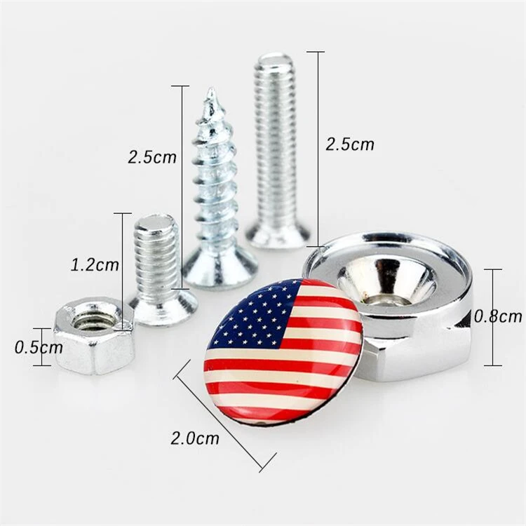 Customized Aluminum Alloy Metal 8mm Country Flag Logo Car License Plate Bolt