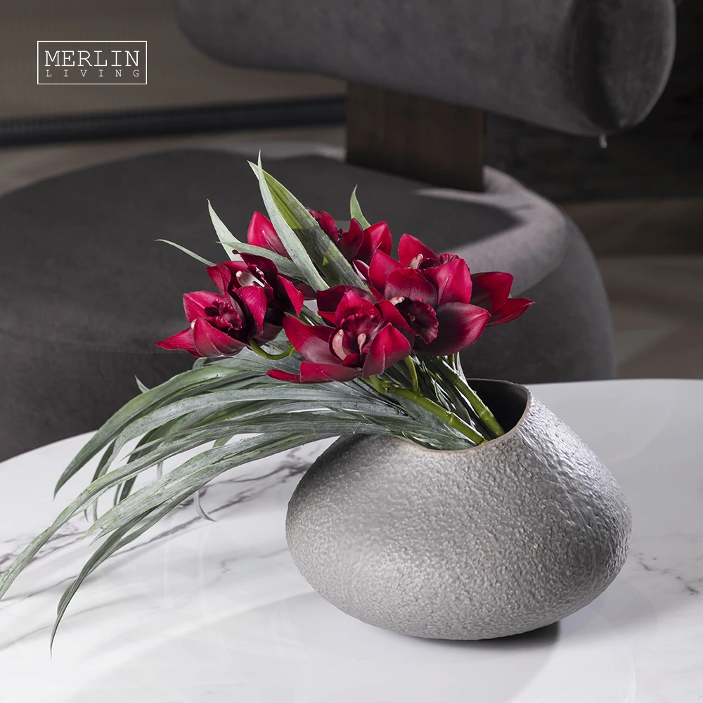 Merlin Living Rough Surface Vase Grey White Matte Ceramic Minimalist Vase Pieces Natural Flower Vase Design for Home Decor