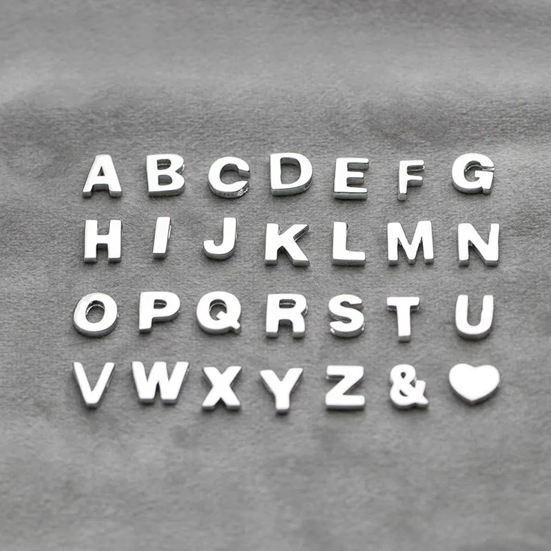 Genuine s925 sterling silver simple glossy 26 letter pendant DIY jewelry accessories