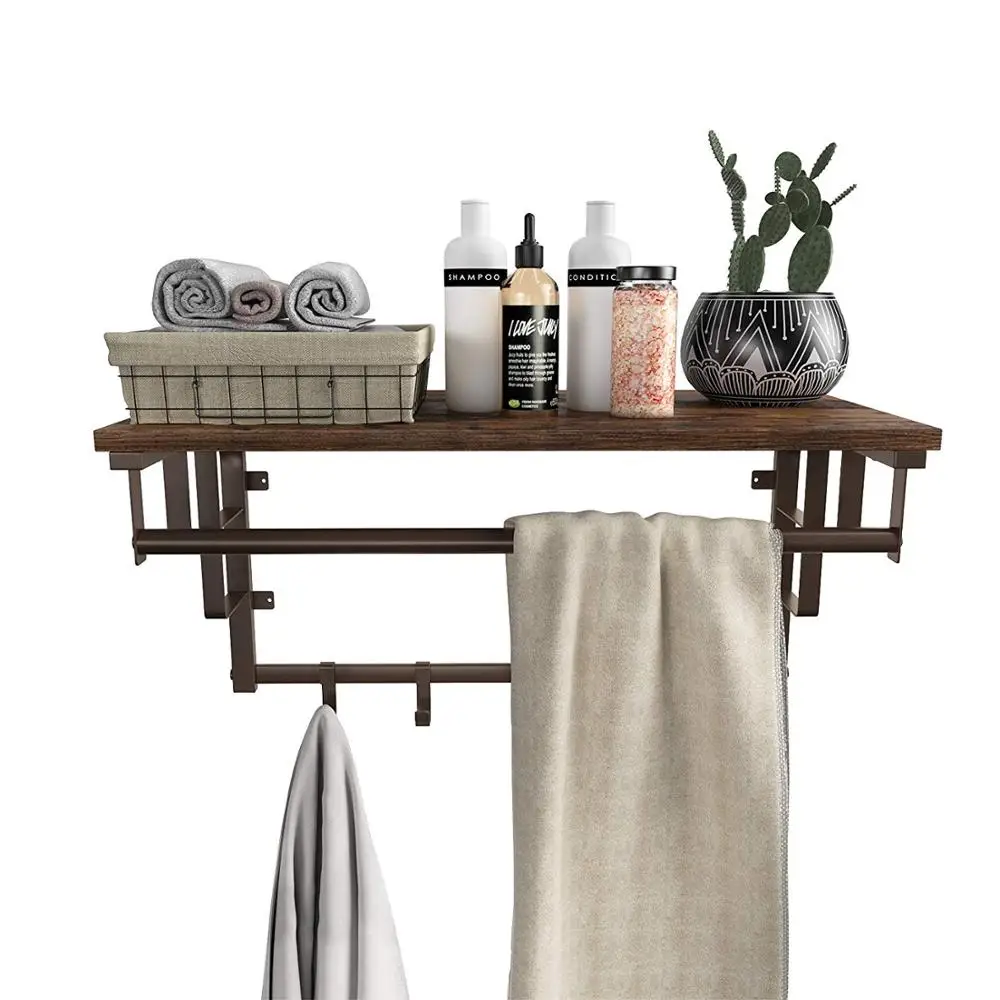 Jiuhe Entryway Hallway Bedroom Bathroom Living Room Customized Vintage Wooden Rustic Towel Floating Wall Mounted Coat Rack Shelf