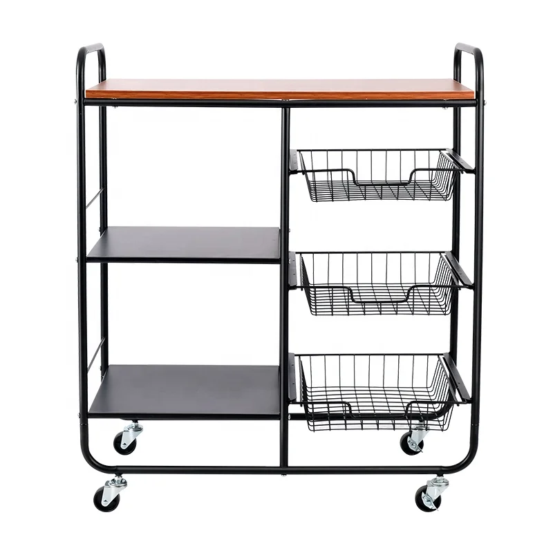 Kitchen Bathroom Storage Basket Round Basket Storage Kitchen Trolley Metal Factory Direct Multi Function Home Mobile Carts Mesh
