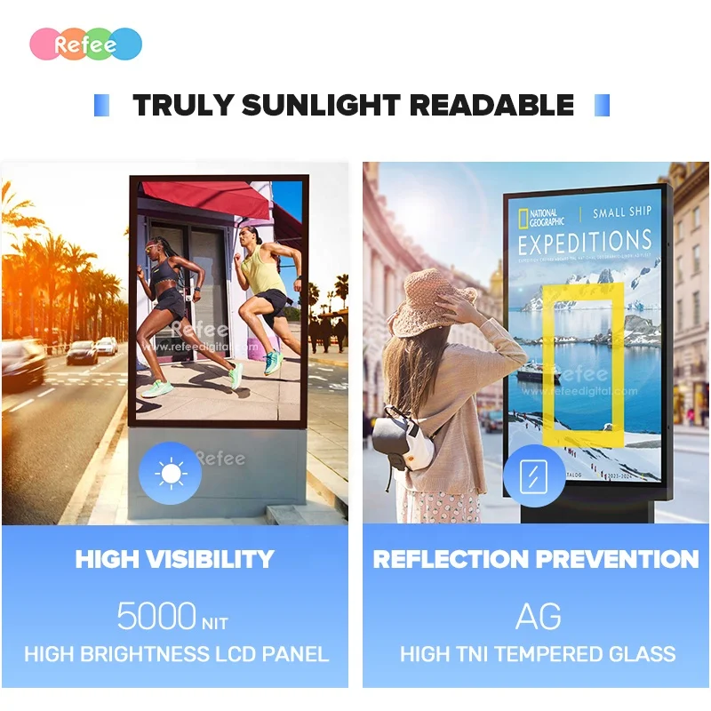 Refee New 55 Inch 5000nit Waterproof Lcd Advertising Player Digital Signage Outdoor Stand Screen Display