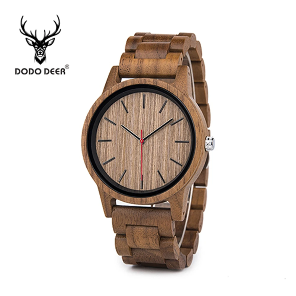 DODO DEER Watch Hot Sale 100% Full Wood Style Handcraft Relojde Hombre Wrist Ebony Wood Wholesale New OEM with Logo Customized
