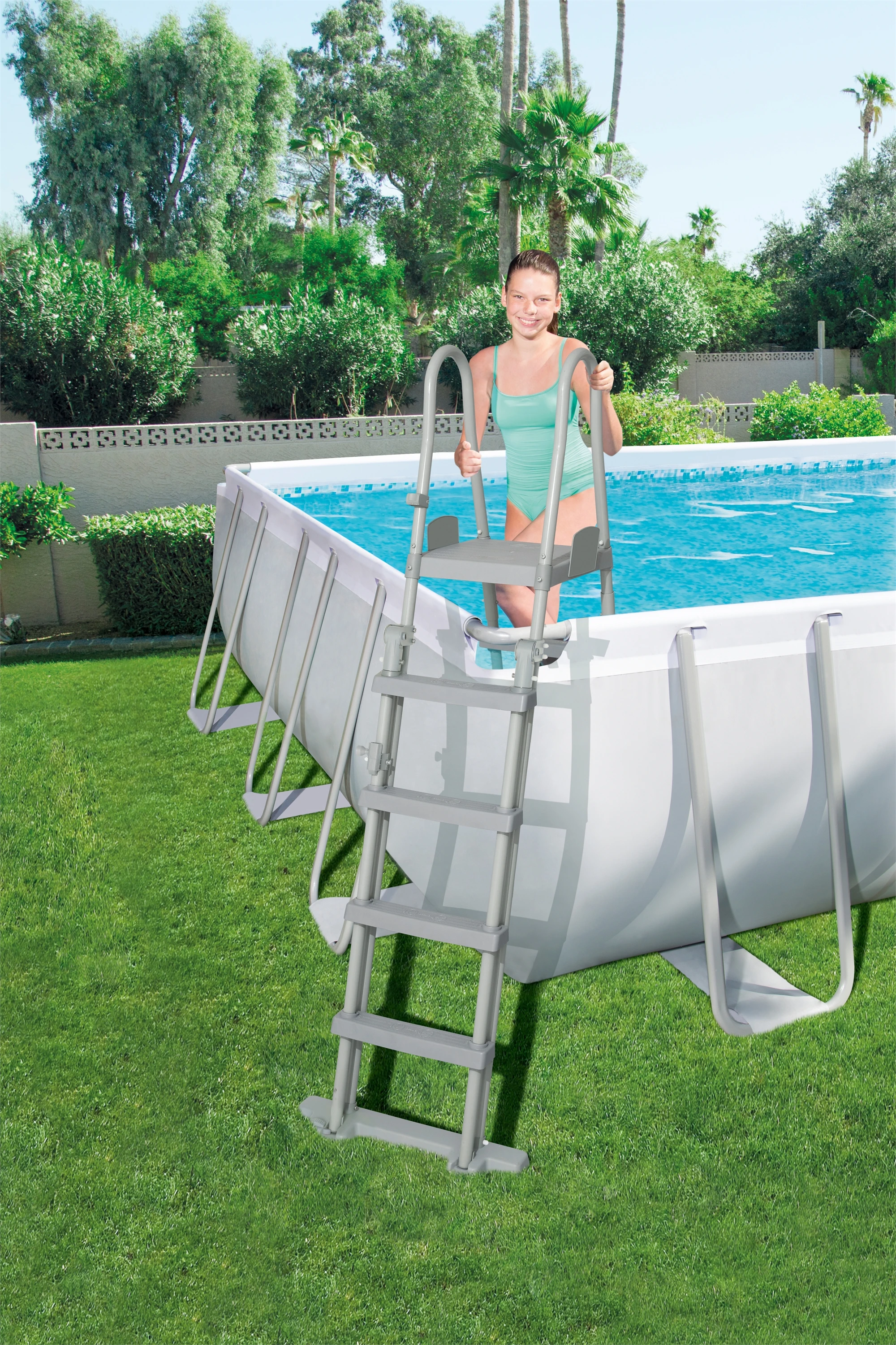 Bestway-56474 Power Steel Rectangular Plastic Frame Family Lounge Swimming Pools Products