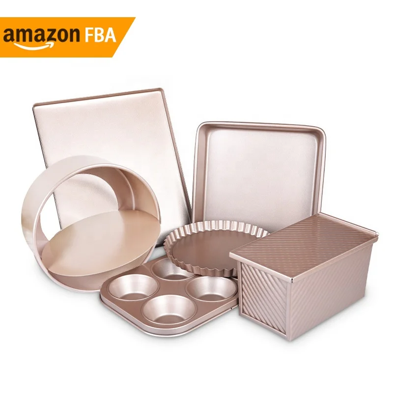 New Products 2025 Nonstick Gold Steel Oven Bakeware Kitchen Baking Pan Cookie Sheets Loaf Pan Pizza Crisper Muffin Pan