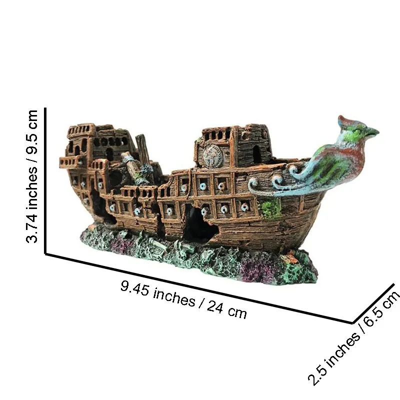 Ancient resin pirate sunken ship wreck fish tank accessories decoration polyresin aquarium decor ornaments