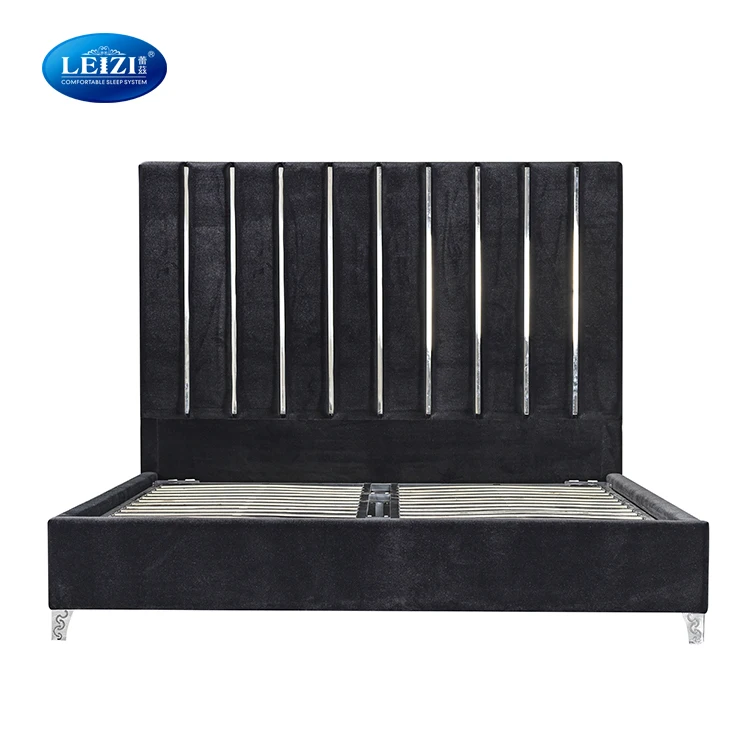 Luxury bedroom furniture king queen size upholstered bed frame velvet fabric