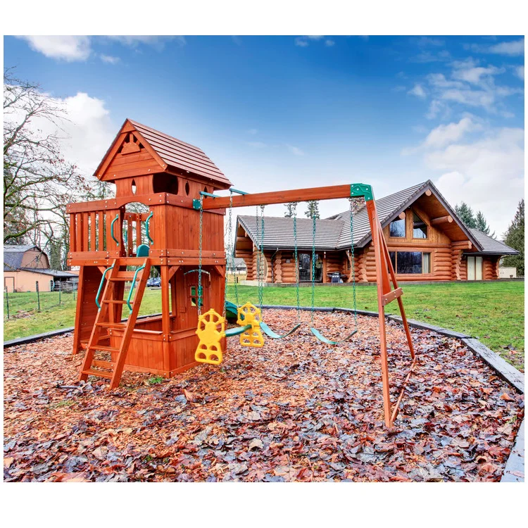 customized fine quality outdoor wood playground equipment play set wood swing set