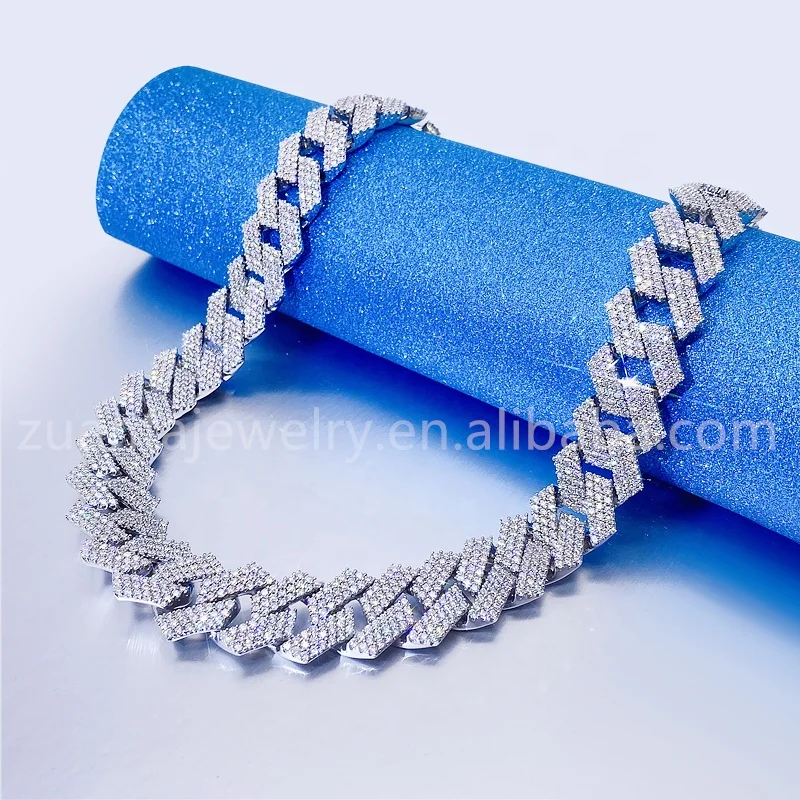 Sterling Silver 925 Lab Diamonds Mens Cuban Necklace Iced Out Hip Hop Moissanite Cuban Link