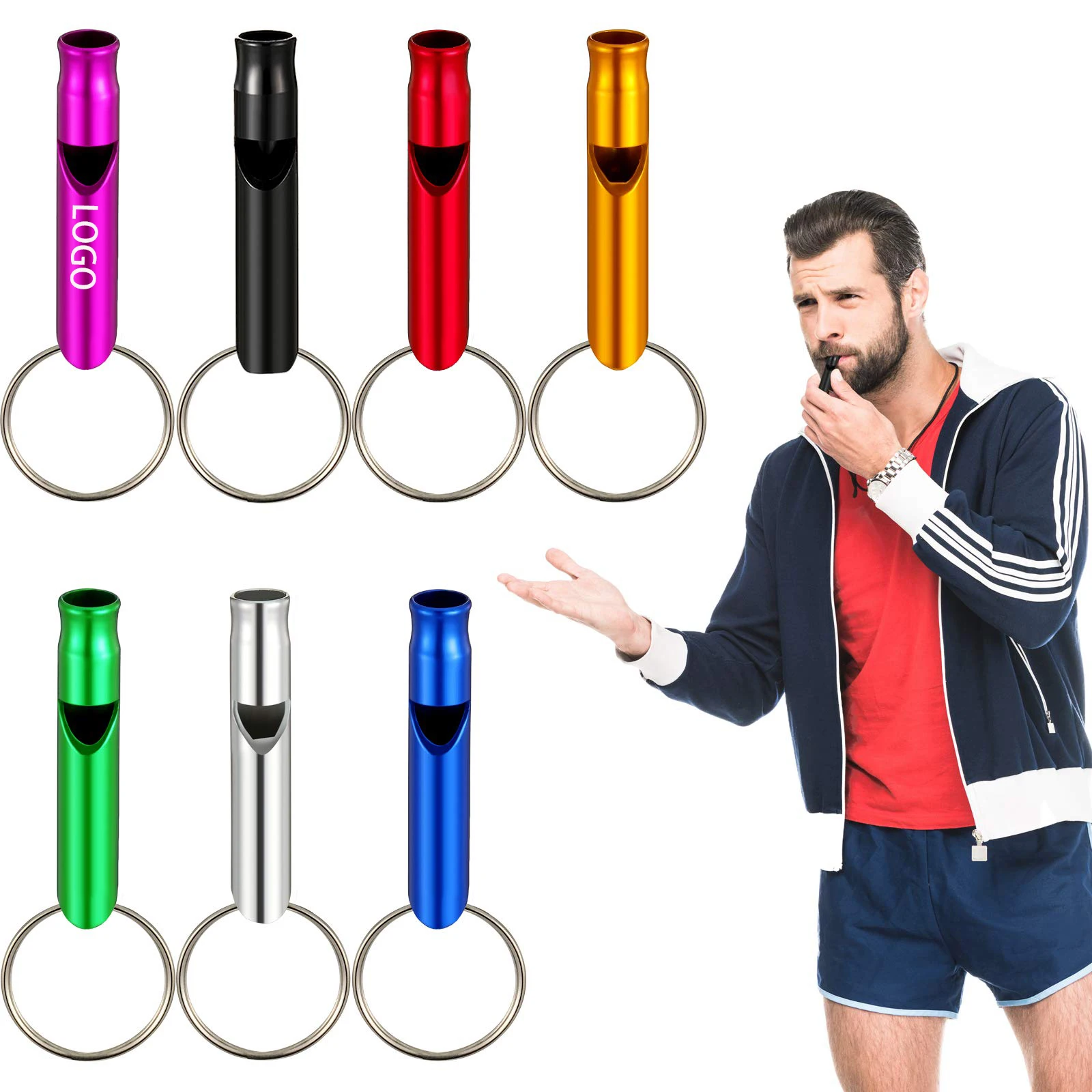 Free Custom Logo Game Ranger Whistles Basketball Hiking Metal Emergency Survival Aluminum Alloy Whistle Sports Keychain Buckle