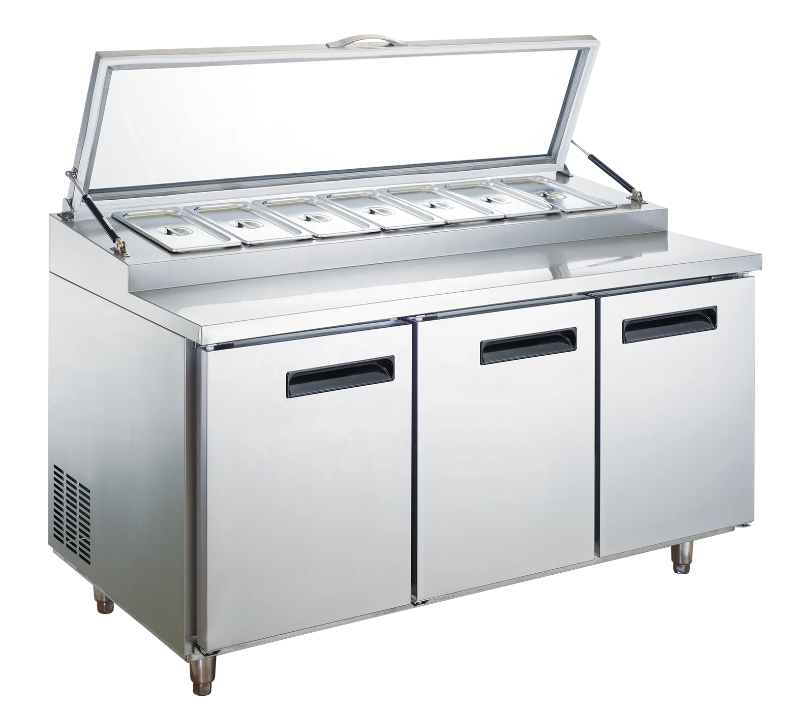 Nsf Commercial Stainless Steel Buffet Display Salad Bar Counter Sandwich Pizza Refrigerated Prep Table Glass Top Refrigerator