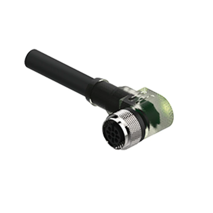 Waterproof IP67 Female Straight 90 Degree 4Pin M12 I/O A code Circular Connector with LEDs
