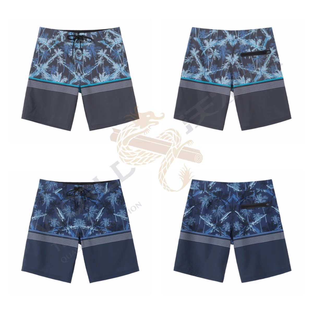 High Quality Swim Trunks with Zipper Pocket Boardshorts 1 Piece Shorts Men Casual Woven Polyester Fabric Print Pattern Mid Waist