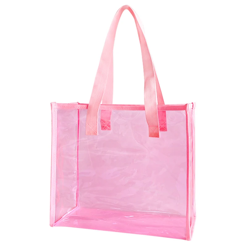 Customized logo transparent pink bag Cheap Shopping  Gift Plastic Bag Color Pvc Transparent Tote Bag