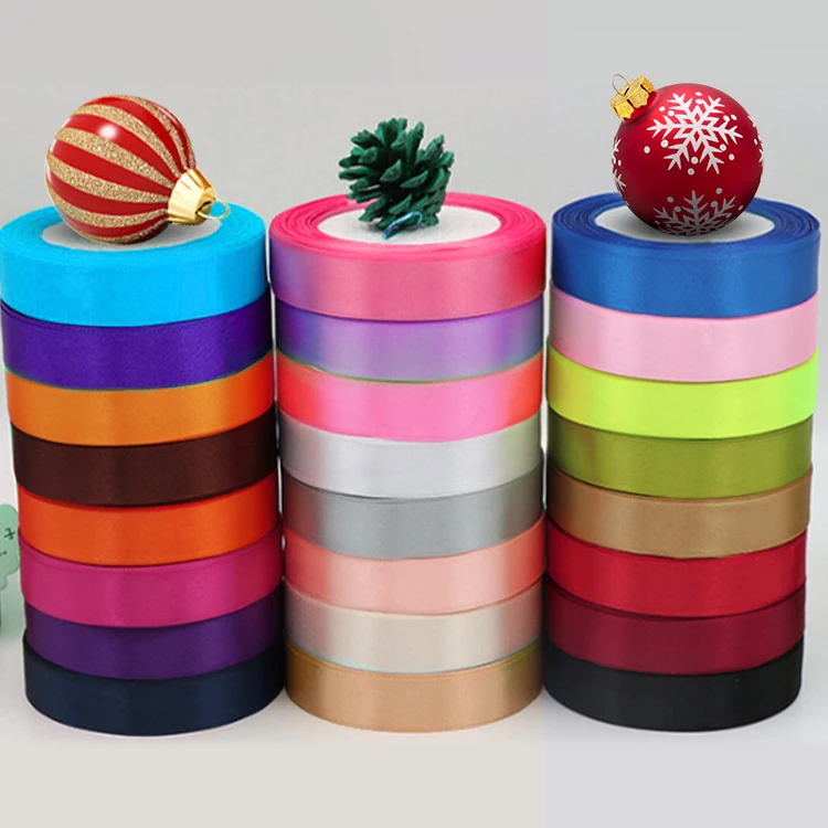 High Quality 100% Polyester Satin Ribbon Customizable Colorful Gift Ribbon Wholesale from China Roll Shape Logo Pattern Weddings