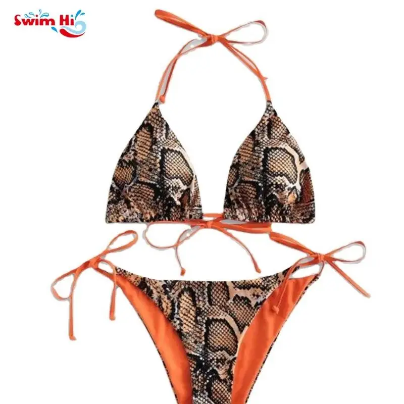 New Arrival Women Sexy High Waist Cup Tie Rope String Swimsuit Halter Beach Bikini Set