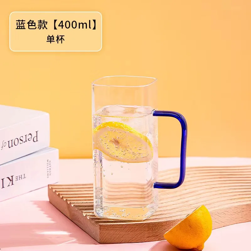 Rectangular Cups Glass Straw Square Drinking Glass with Handle Bamboo Lid Tumbler Transparent Iced Coffee Glass for Water Bottle
