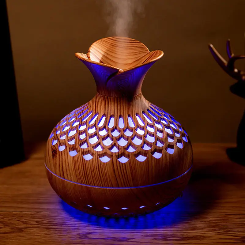 Office and home desktop humidifier with carved wood grain  USB ultrasonic dual fog mode  cold fog air humidifier