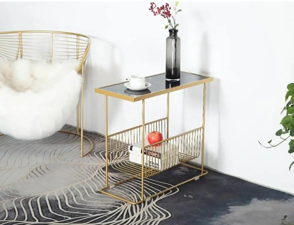 Factory wholesale gold rectangle console metal wire table with Wooden table