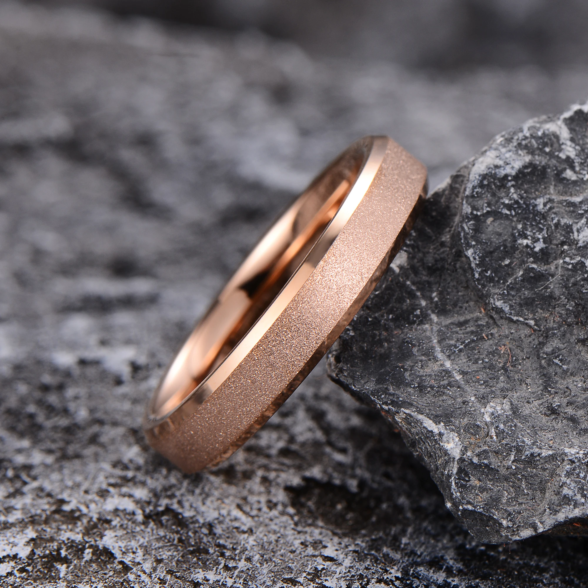 In Stock Fashion Rings 4mm Rose Gold Plated Tungsten Ring Matte Finish Couple Set Wedding