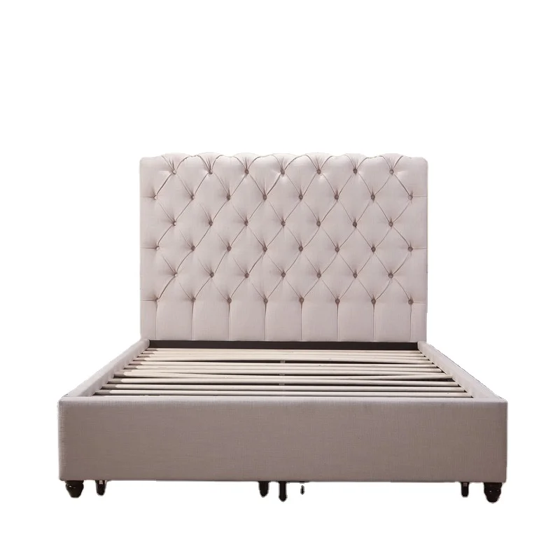 King size bed frame modern bed wing back chesterfield velvet fabric storage bed for bedroom