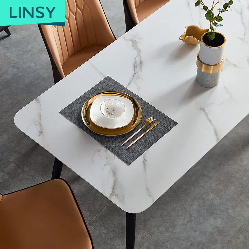 Linsy New Home Small Unit Simple kitchen Room Dining Table Set With 4/6 Chair