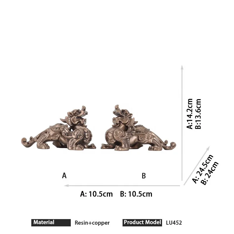 Bulk Sales Chinese Feng Shui Religious Crafts Lucky Mascot Resin Cast Copper Creative Design Pixiu Statue for Office Home Decor