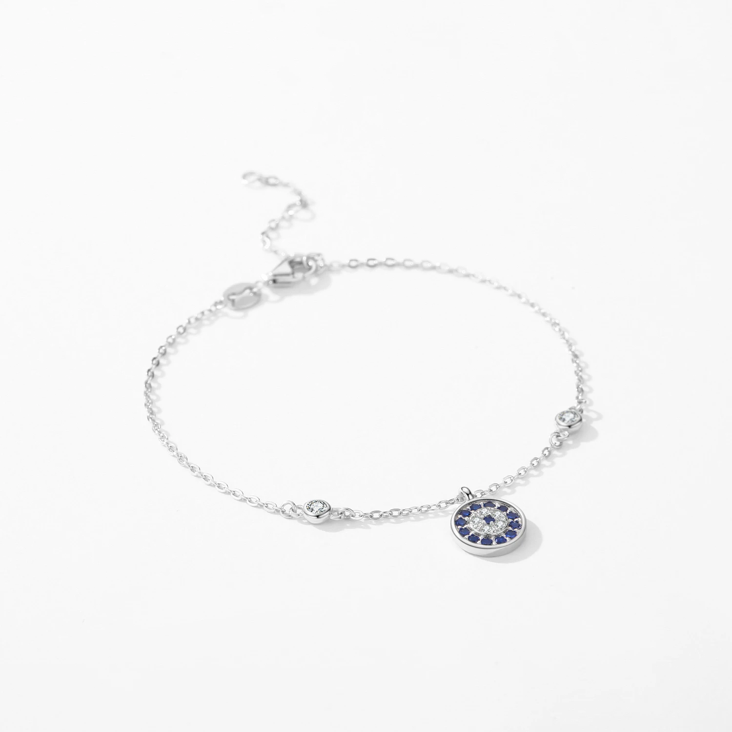 Pure 925 Sterling Silver Luxury Fine Jewelry Turquoise Blue Evil Eyes Clear Cubic Zircon Crystal Link Chain Bracelet For Women