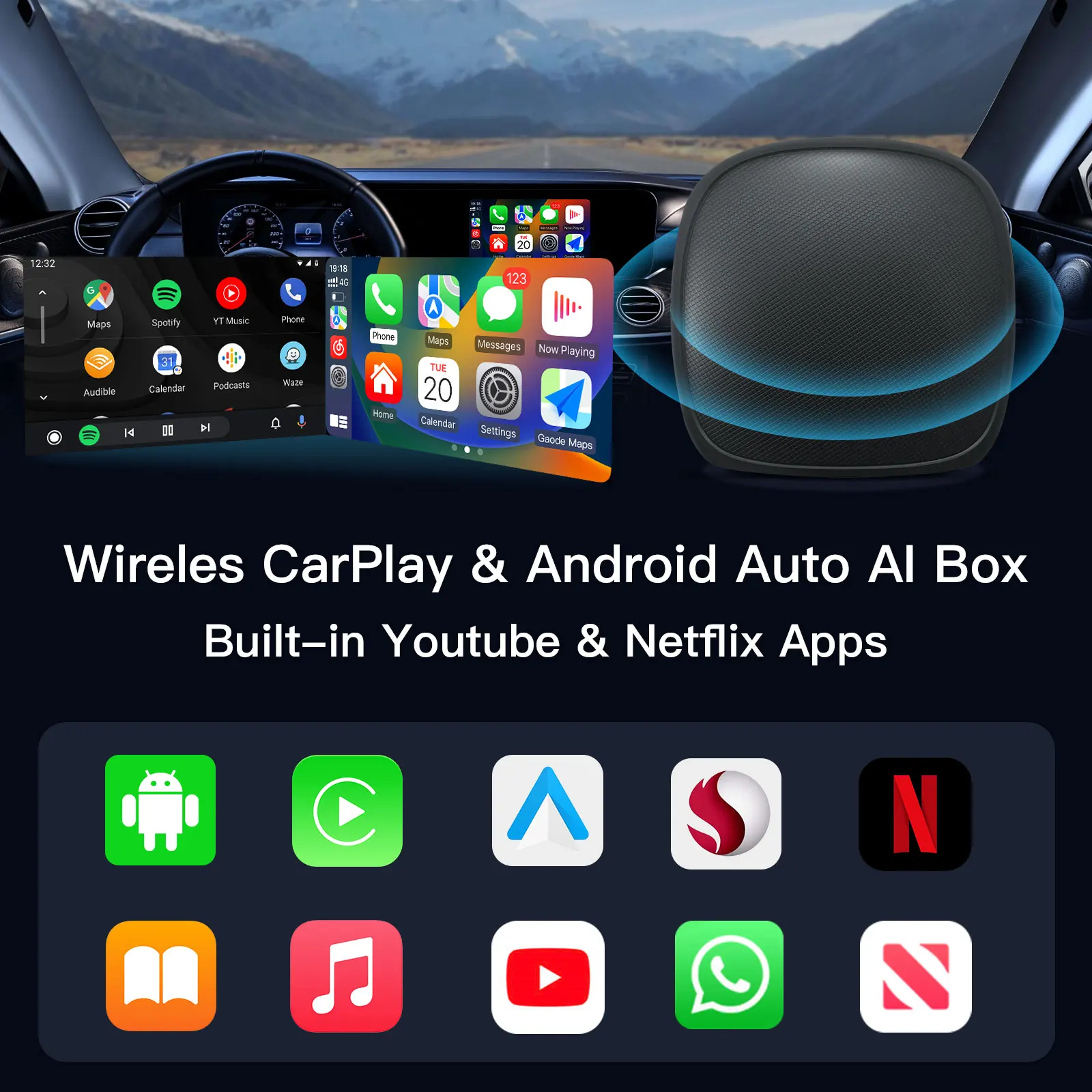 Autoabc Universal Appl Car Play Box Wireless Carplay Adapter Wireless Android Ai Box Wireless Android Auto Dongle For Cars