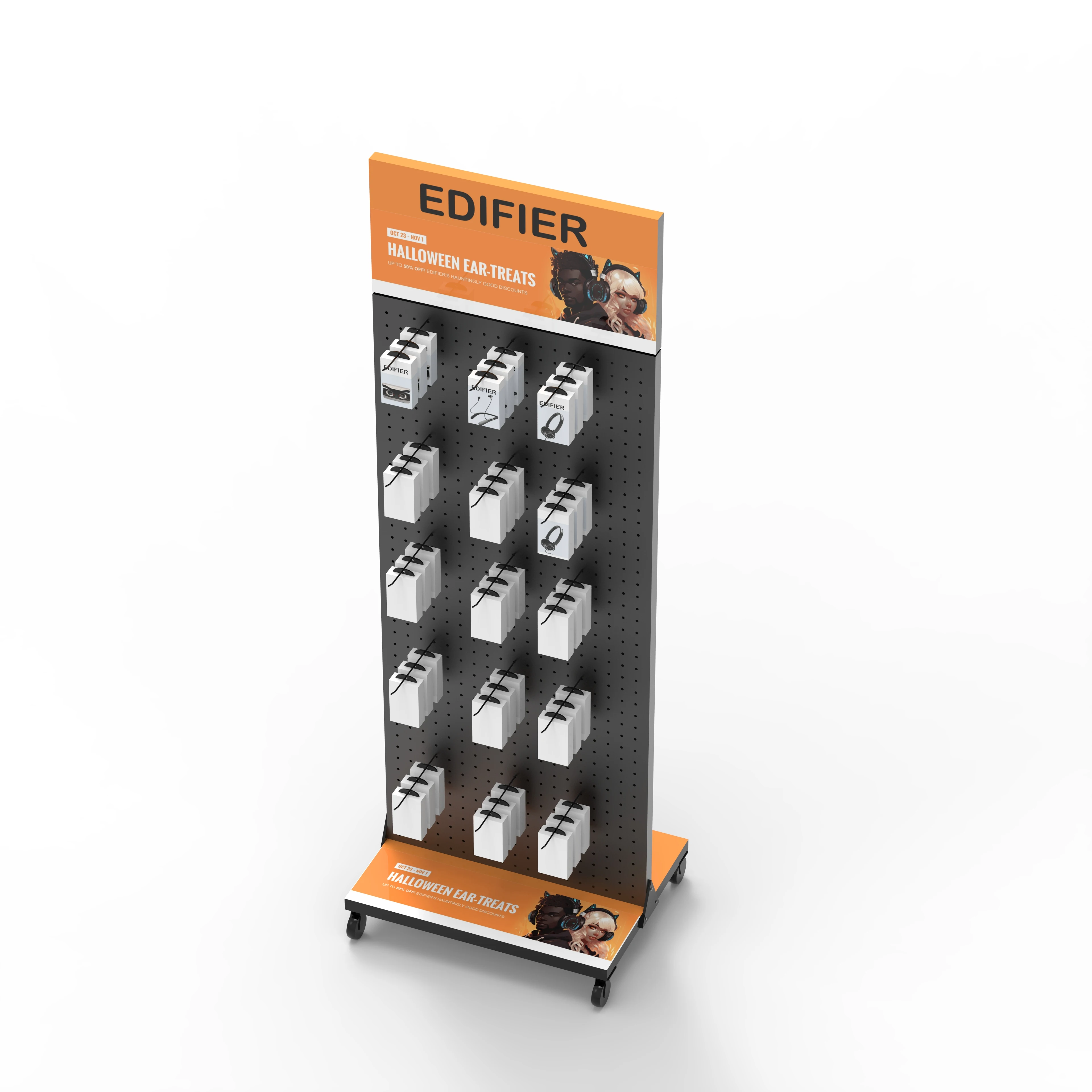 Bevis Customized Metal Pegboard Single or Double Rotating Floor Display Rack for Phone Case USB Cables Power Bank