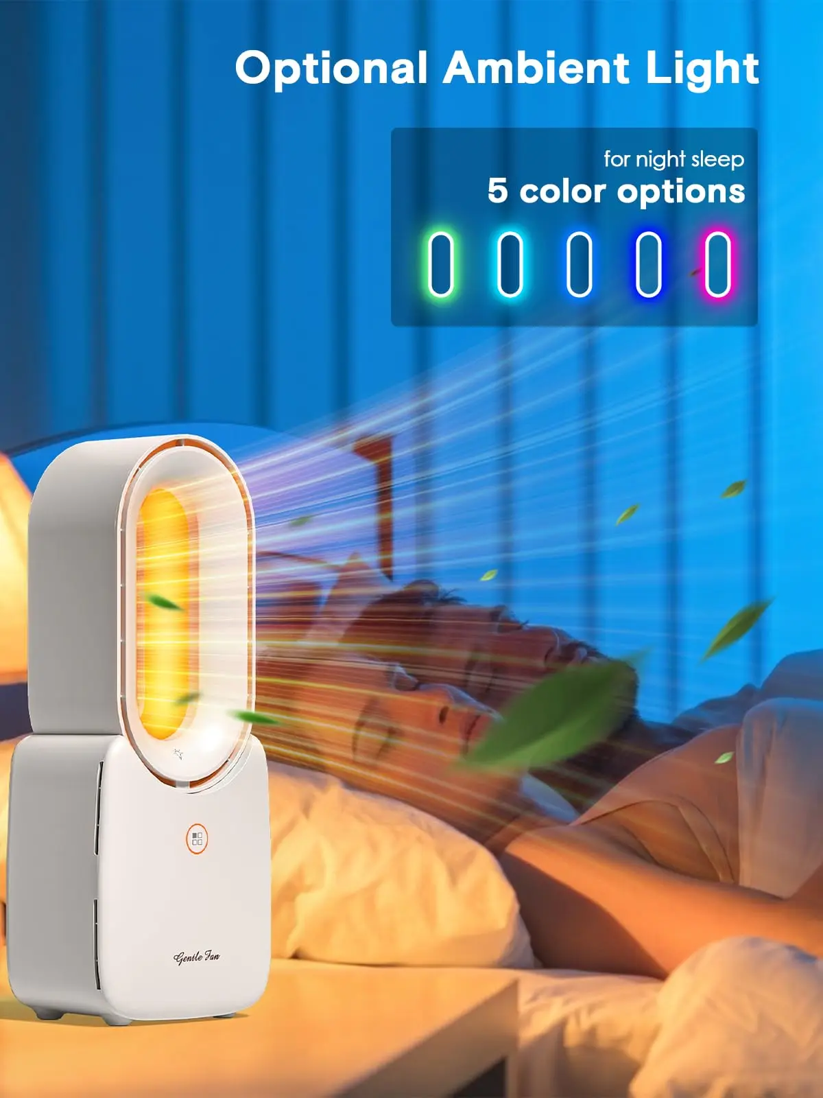 Portable Bladeless Fan 11.8 inch Small Personal Cooling Fan with 5 Colors Touch Control LED Light