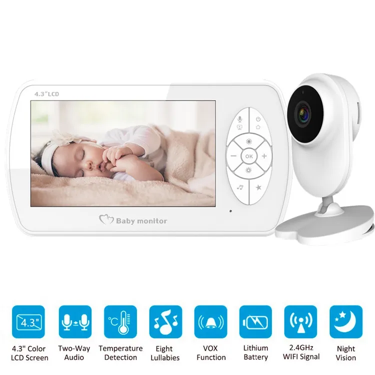 2020 Новинка 1080P 4,3 дюйма Беспроводная цветная радионяня мониторинг температуры Беспроводная видеоняня