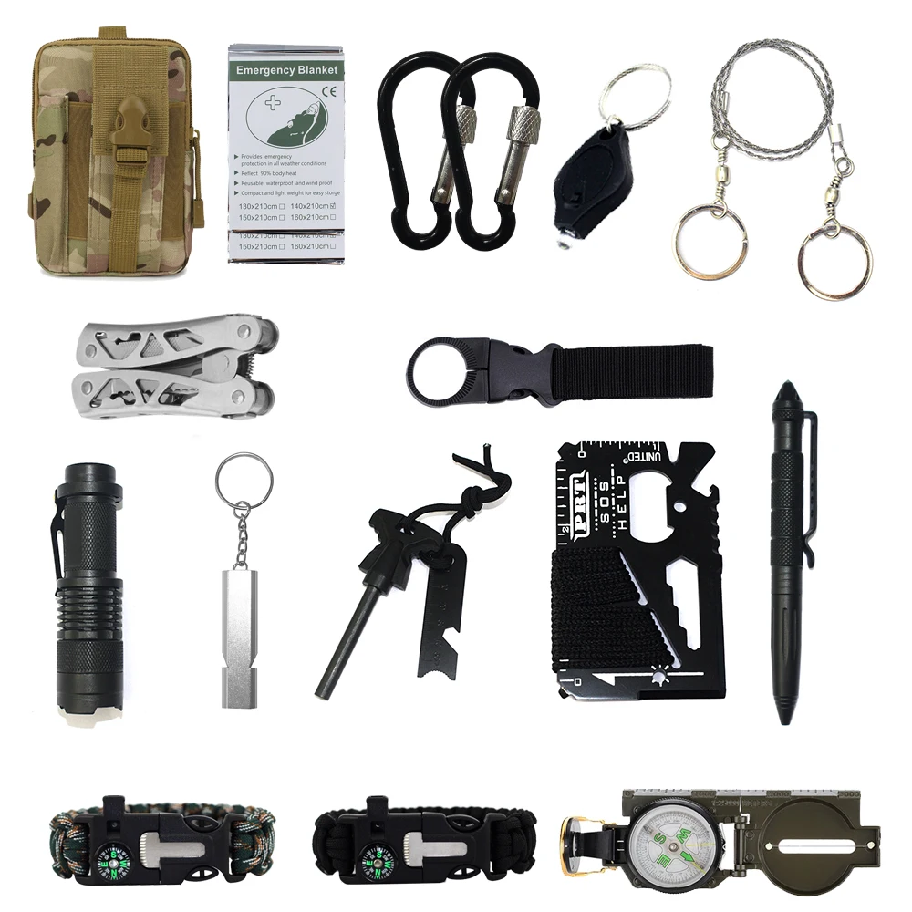 Hot Sale 17 In 1 Professional Survival Kits Gear Tool Emergency Tactical First Aid Equipment Supplies Kits For Adult