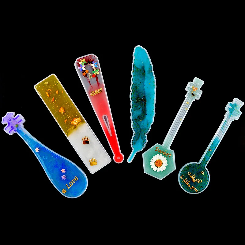 8pcs/Pack DIY Bookmarks Silicon Mold For Resin Jewelry Craft Tools Keychain Ruler Resin Molds Kit Epoxy SIlicone Mould